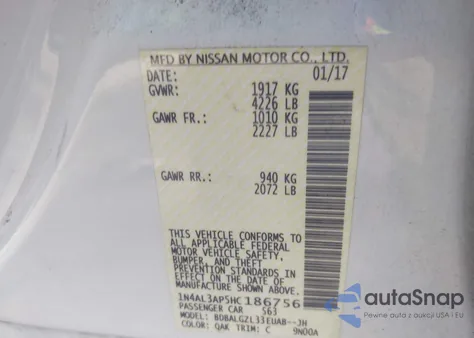 2017 Nissan Altima 2.5 S from USA, damaged, VIN 1N4AL3AP5HC186756